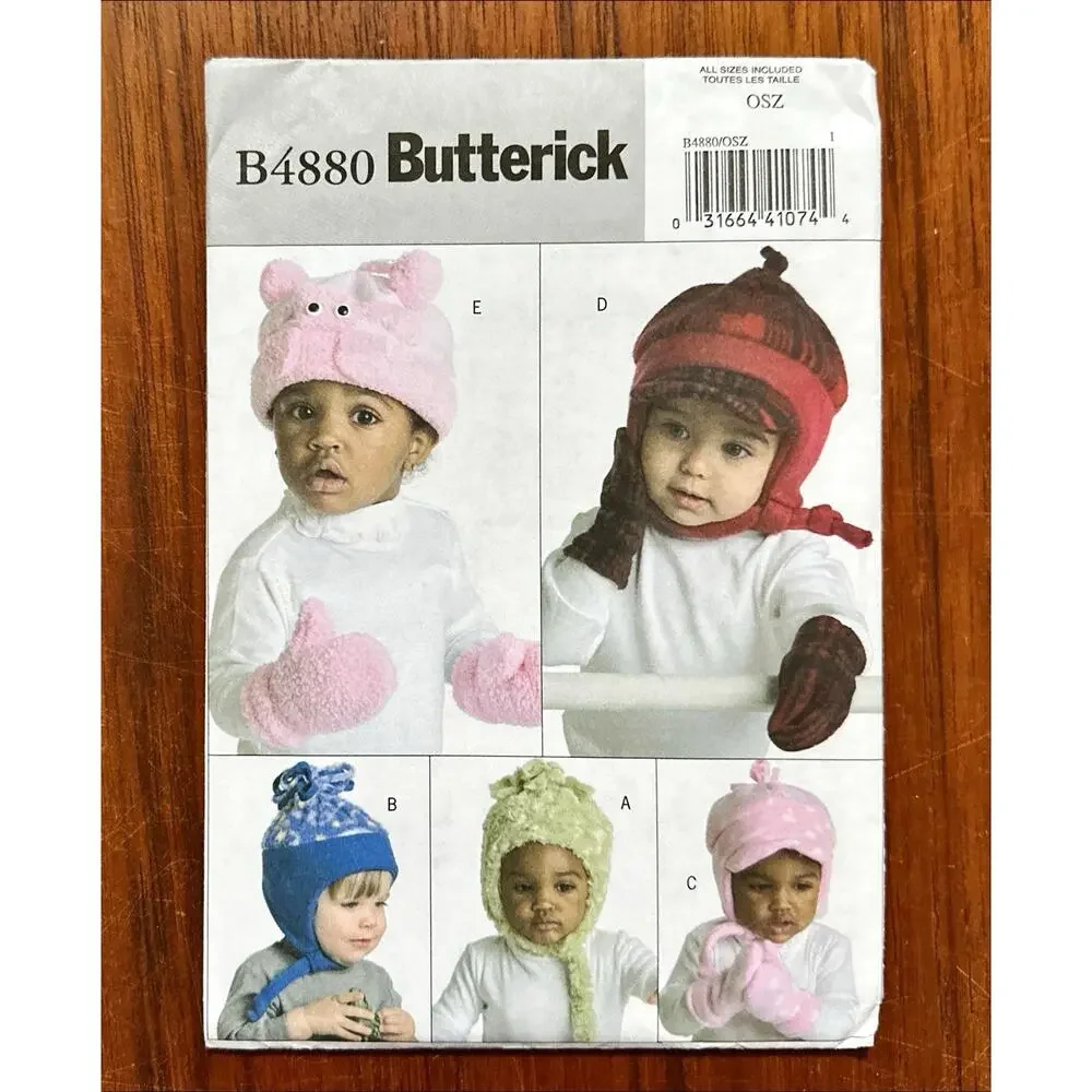 UNCUT BUTTERICK Pattern B4880 Infants' Toddlers' Hats Mittens All Sizes OSZ